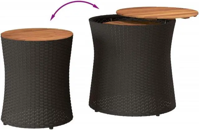 Alt view image 6 of 6 - vidaXL Patio Side Tables with Wooden Top Outdoor Garden 2 Pcs Black Poly Rattan