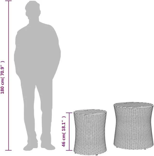 Alt view image 4 of 7 - vidaXL Patio Side Tables with Wooden Top Outdoor Garden 2 Pcs Beige Poly Rattan