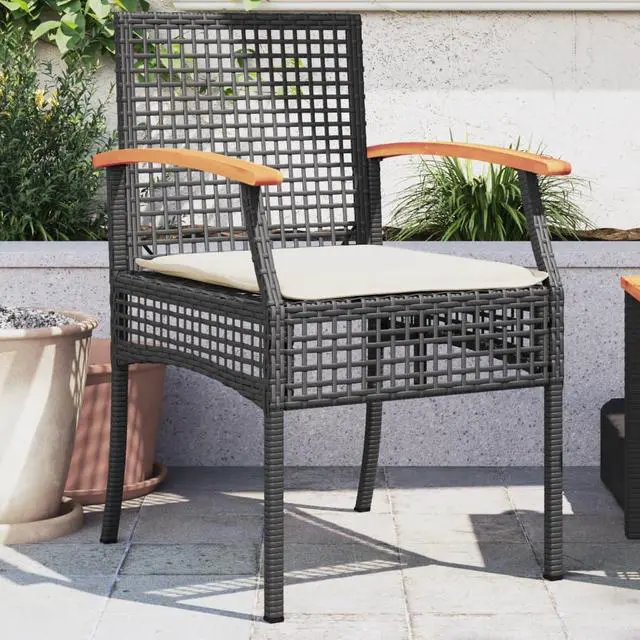 Main image of vidaXL Patio Chairs with Cushions Outdoor 2 Pcs Black Poly Rattan Acacia Wood