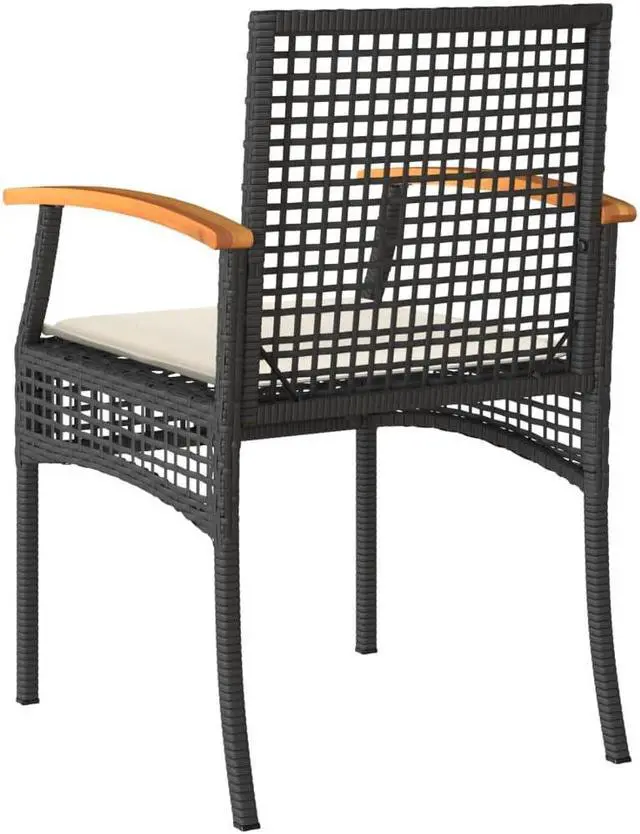 Alt view image 5 of 7 - vidaXL Patio Chairs with Cushions Outdoor 2 Pcs Black Poly Rattan Acacia Wood