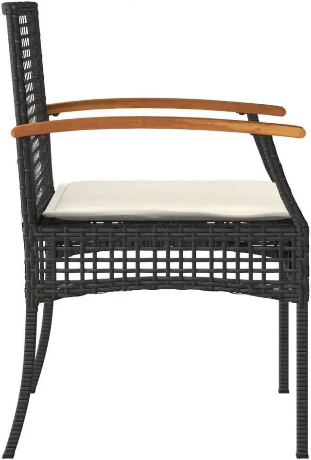 Alt view image 6 of 7 - vidaXL Patio Chairs with Cushions Outdoor 2 Pcs Black Poly Rattan Acacia Wood
