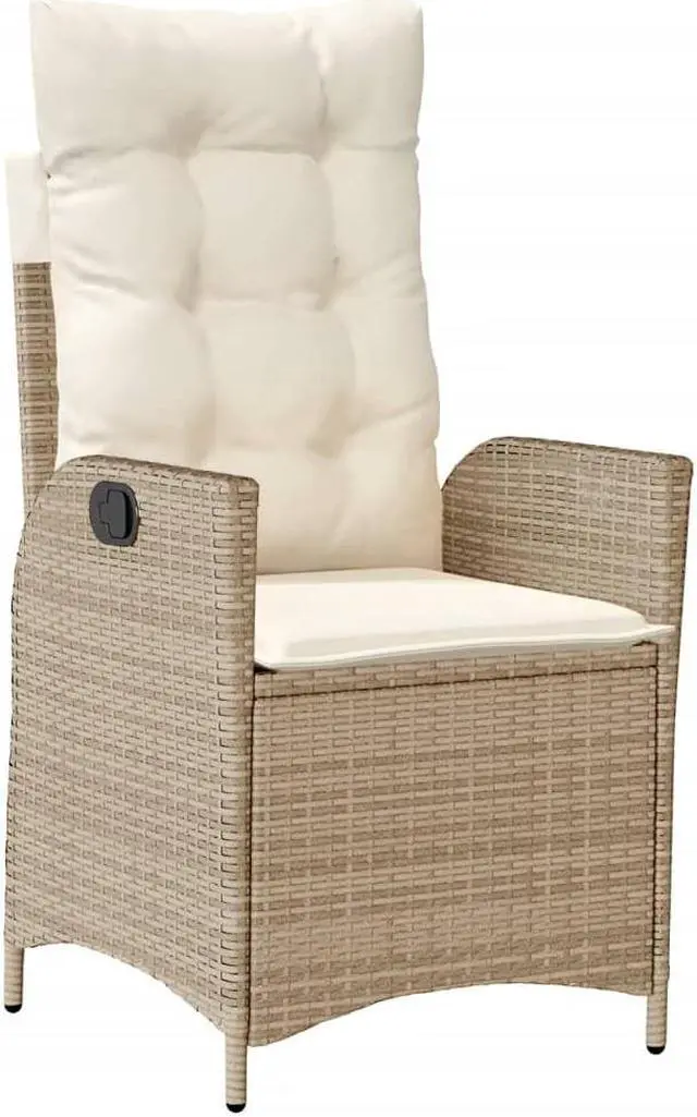 Alt view image 3 of 7 - vidaXL Reclining Patio Chair with Cushions Outdoor Furniture Beige Poly Rattan
