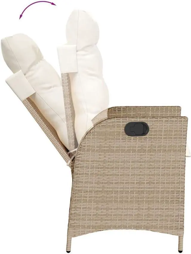 Alt view image 7 of 7 - vidaXL Reclining Patio Chair with Cushions Outdoor Furniture Beige Poly Rattan