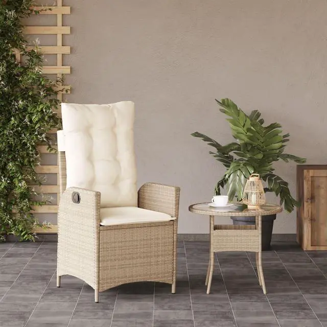 Alt view image 2 of 7 - vidaXL Reclining Patio Chair with Cushions Outdoor Furniture Beige Poly Rattan
