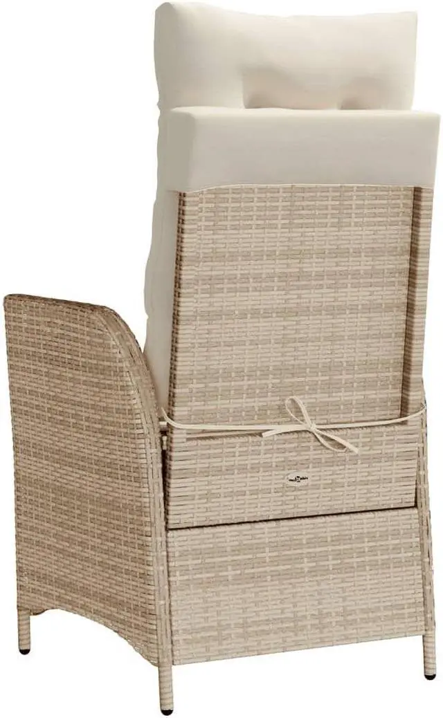 Alt view image 5 of 7 - vidaXL Reclining Patio Chair with Cushions Outdoor Furniture Beige Poly Rattan