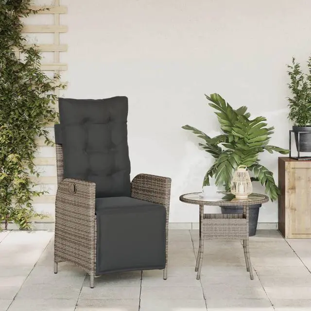 Alt view image 2 of 7 - vidaXL Reclining Patio Chair with Footrest Outdoor Furniture Gray Poly Rattan