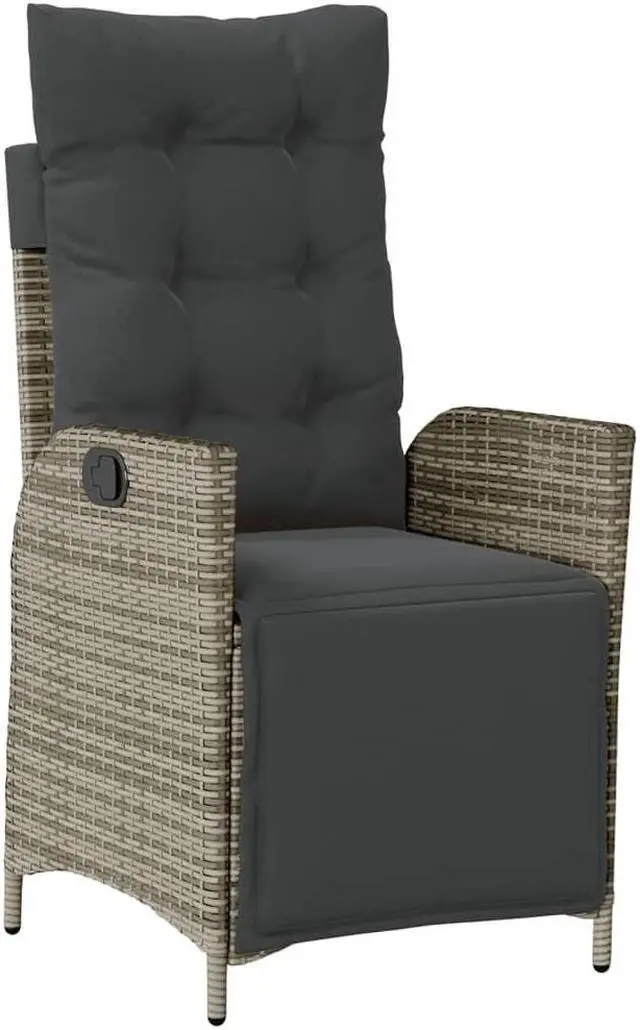 Alt view image 3 of 7 - vidaXL Reclining Patio Chair with Footrest Outdoor Furniture Gray Poly Rattan