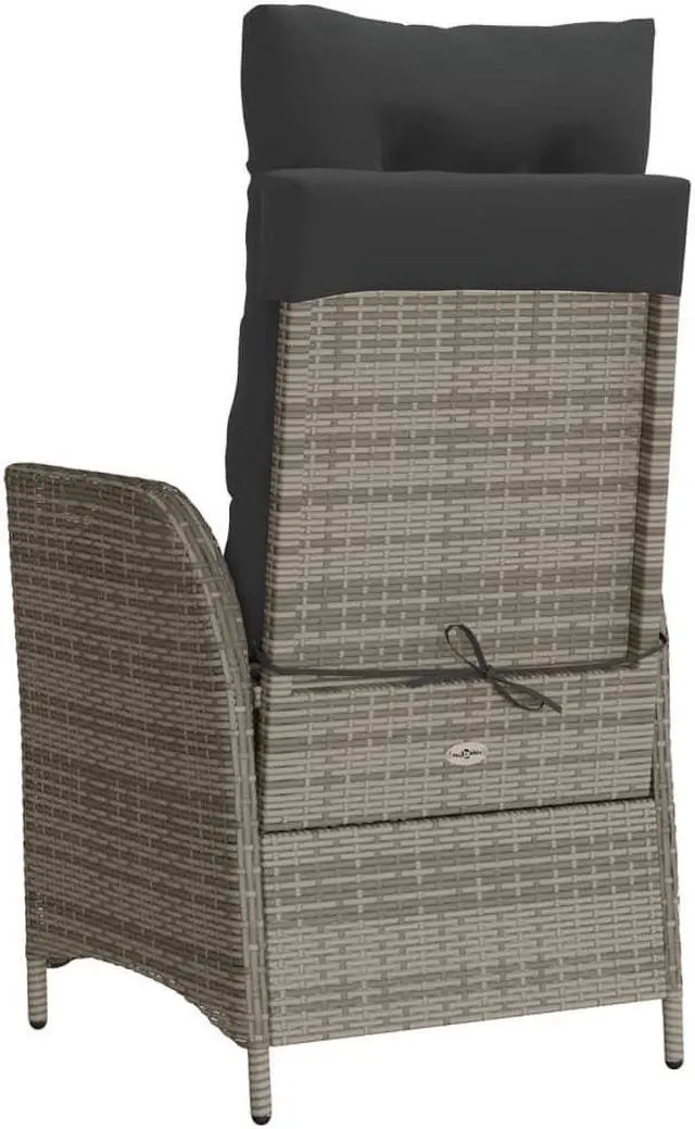 Alt view image 6 of 7 - vidaXL Reclining Patio Chair with Footrest Outdoor Furniture Gray Poly Rattan