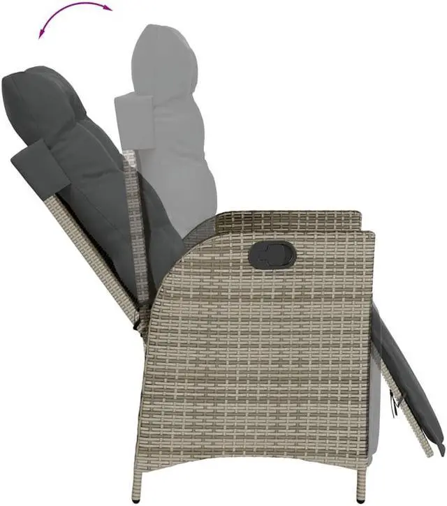 Alt view image 7 of 7 - vidaXL Reclining Patio Chair with Footrest Outdoor Furniture Gray Poly Rattan