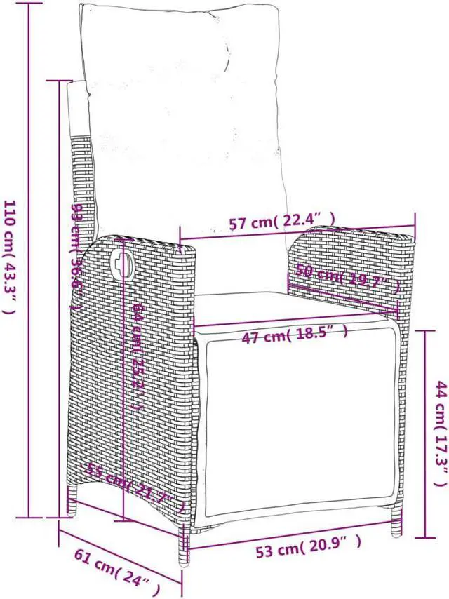 Alt view image 4 of 7 - vidaXL Reclining Patio Chair with Footrest Outdoor Furniture Black Poly Rattan