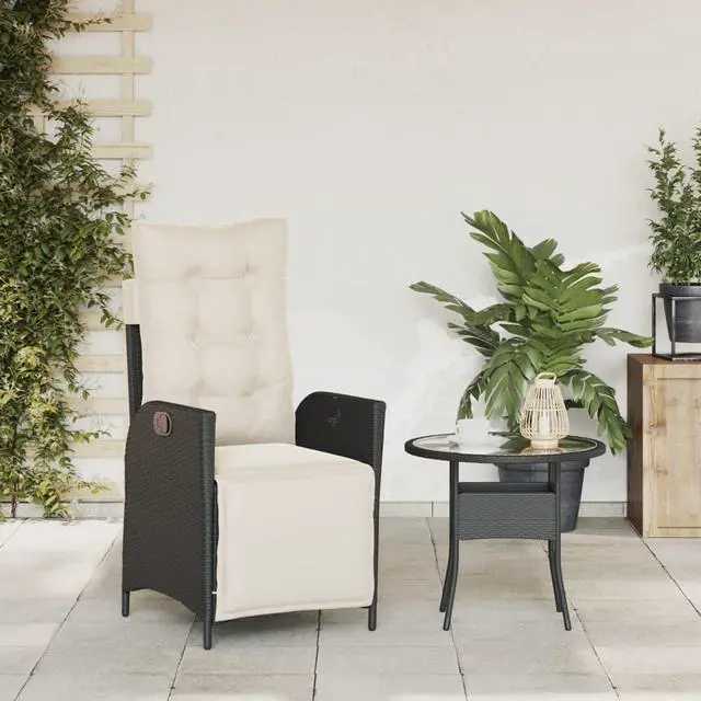 Alt view image 2 of 7 - vidaXL Reclining Patio Chair with Footrest Outdoor Furniture Black Poly Rattan