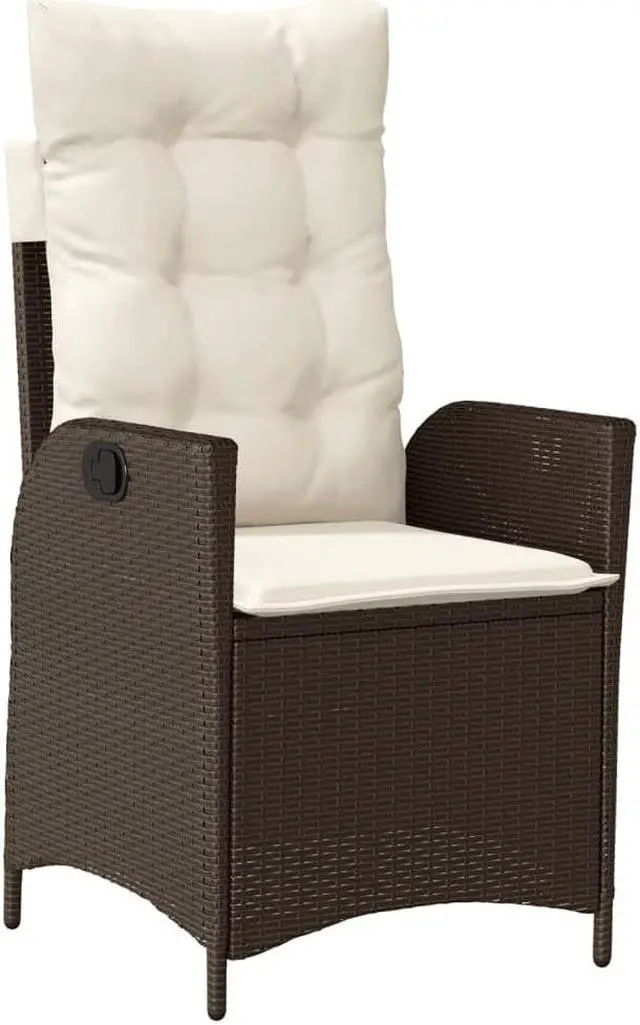Alt view image 3 of 7 - vidaXL Reclining Patio Chair with Cushions Outdoor Furniture Brown Poly Rattan