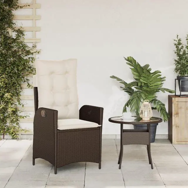 Alt view image 2 of 7 - vidaXL Reclining Patio Chair with Cushions Outdoor Furniture Brown Poly Rattan