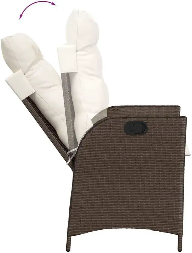 Alt view image 7 of 7 - vidaXL Reclining Patio Chair with Cushions Outdoor Furniture Brown Poly Rattan