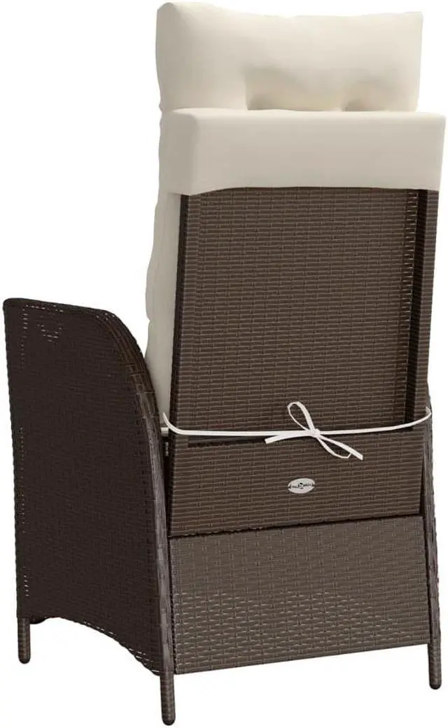 Alt view image 5 of 7 - vidaXL Reclining Patio Chair with Cushions Outdoor Furniture Brown Poly Rattan