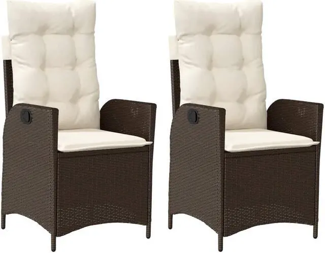 Alt view image 3 of 7 - vidaXL Reclining Patio Chairs with Cushions Furniture 2 Pcs Brown Poly Rattan