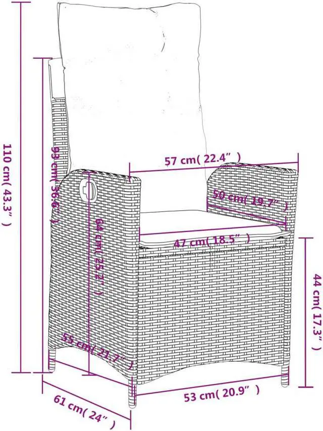 Alt view image 4 of 7 - vidaXL Reclining Patio Chairs with Cushions Furniture 2 Pcs Brown Poly Rattan