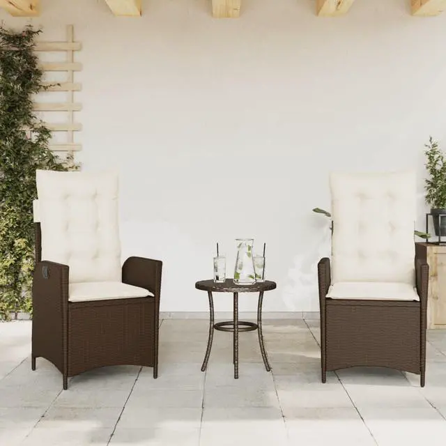 Main image of vidaXL Reclining Patio Chairs with Cushions Furniture 2 Pcs Brown Poly Rattan