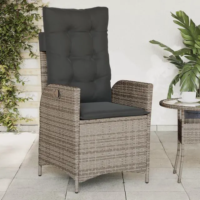 Alt view image 2 of 7 - vidaXL Reclining Patio Chairs with Cushions Furniture 2 Pcs Gray Poly Rattan