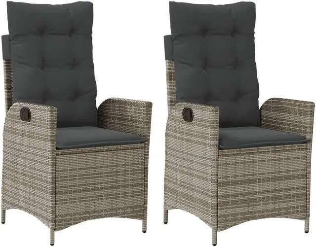 Alt view image 3 of 7 - vidaXL Reclining Patio Chairs with Cushions Furniture 2 Pcs Gray Poly Rattan