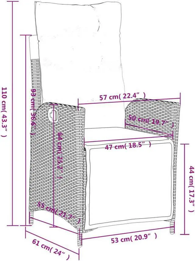Alt view image 4 of 7 - vidaXL Reclining Patio Chair with Cushions Outdoor Furniture Gray Poly Rattan