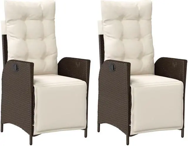 Alt view image 3 of 7 - vidaXL Reclining Patio Chair with Cushions Outdoor Furniture Gray Poly Rattan