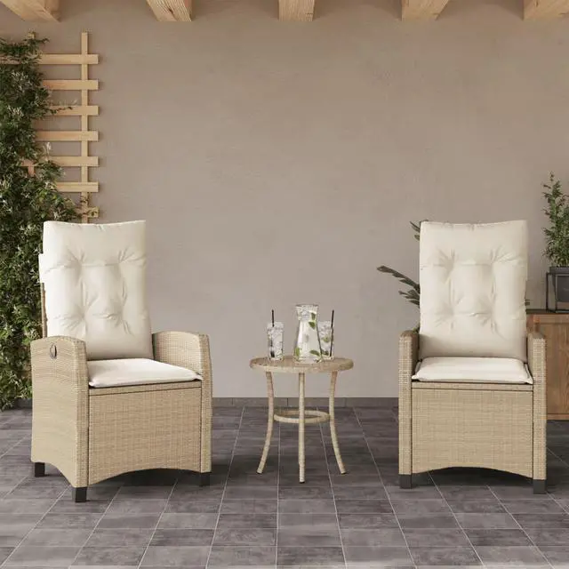 Main image of vidaXL Reclining Patio Chairs with Cushions Furniture 2 Pcs Beige Poly Rattan