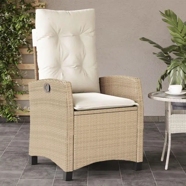 Alt view image 2 of 7 - vidaXL Reclining Patio Chairs with Cushions Furniture 2 Pcs Beige Poly Rattan