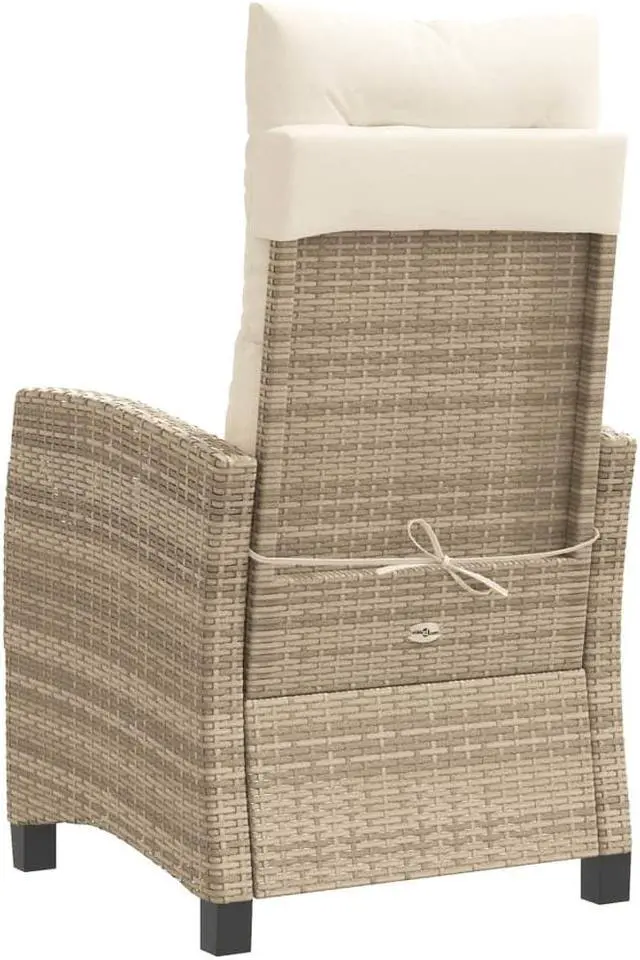 Alt view image 7 of 7 - vidaXL Reclining Patio Chairs with Cushions Furniture 2 Pcs Beige Poly Rattan