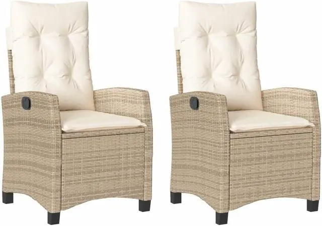 Alt view image 3 of 7 - vidaXL Reclining Patio Chairs with Cushions Furniture 2 Pcs Beige Poly Rattan