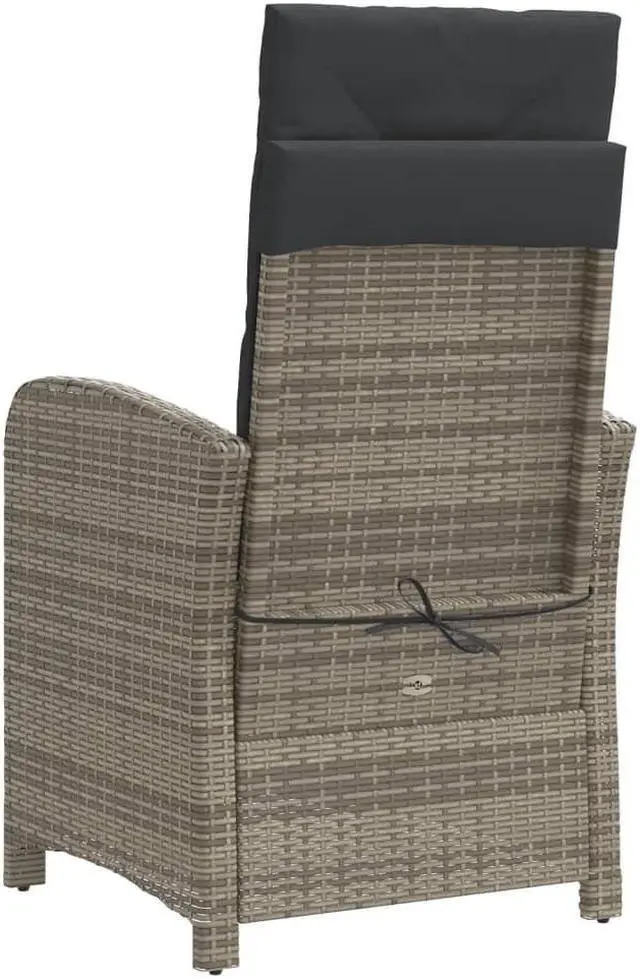Alt view image 5 of 7 - vidaXL Reclining Patio Chairs with Footrest Furniture 2 Pcs Gray Poly Rattan