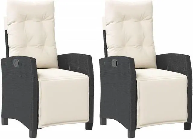 Alt view image 3 of 7 - vidaXL Reclining Patio Chairs with Footrest Furniture 2 Pcs Black Poly Rattan