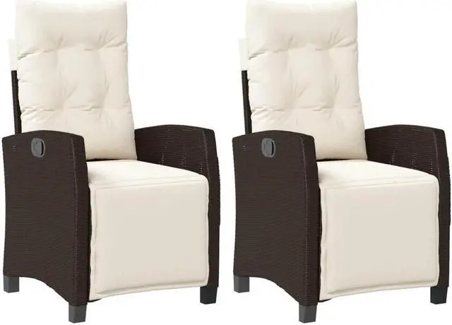 Alt view image 3 of 7 - vidaXL Reclining Patio Chairs with Footrest Furniture 2 Pcs Brown Poly Rattan