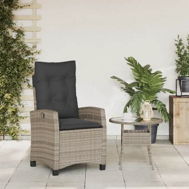 Alt view image 2 of 7 - vidaXL Reclining Patio Chair with Cushions Outdoor Furniture Gray Poly Rattan