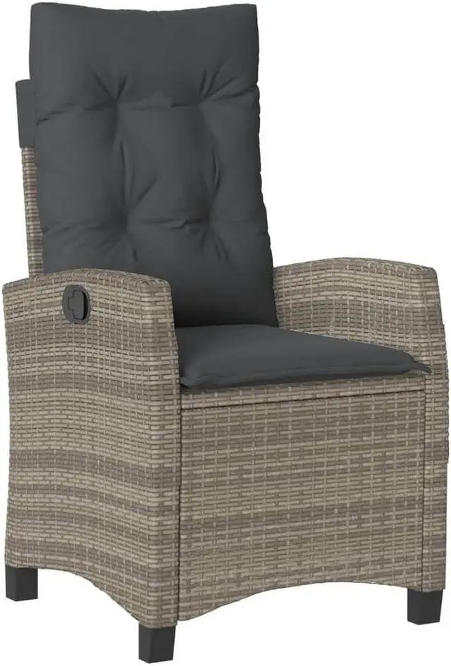Alt view image 3 of 7 - vidaXL Reclining Patio Chair with Cushions Outdoor Furniture Gray Poly Rattan