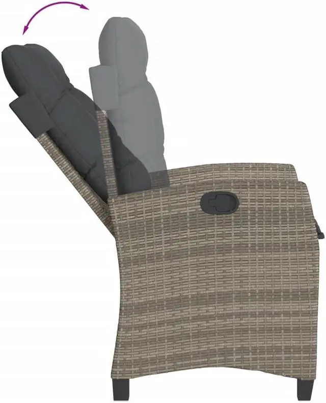 Alt view image 7 of 7 - vidaXL Reclining Patio Chair with Cushions Outdoor Furniture Gray Poly Rattan