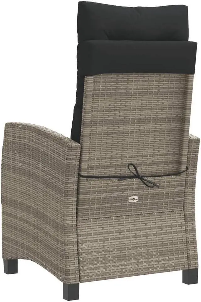 Alt view image 6 of 7 - vidaXL Reclining Patio Chair with Cushions Outdoor Furniture Gray Poly Rattan