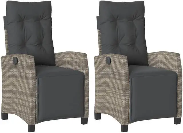 Alt view image 3 of 7 - vidaXL Reclining Patio Chairs with Footrest Furniture 2 Pcs Gray Poly Rattan