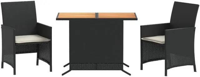 Alt view image 2 of 7 - vidaXL Bistro Set with Cushions Patio Furniture 3 Piece Black Poly Rattan