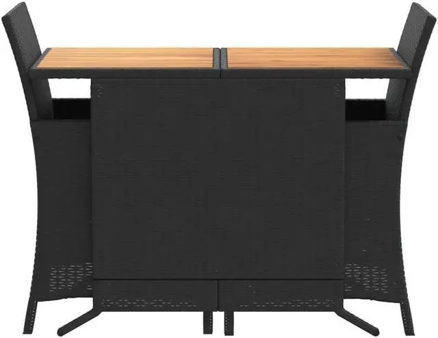 Alt view image 3 of 7 - vidaXL Bistro Set with Cushions Patio Furniture 3 Piece Black Poly Rattan