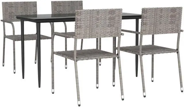 Alt view image 2 of 6 - vidaXL Patio Dining Set Bistro Set 5 Piece Gray and Black Poly Rattan and Steel