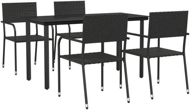 Alt view image 2 of 6 - vidaXL Patio Dining Set Table and Chairs 5 Piece Black Poly Rattan and Steel