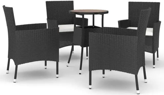 Alt view image 2 of 6 - vidaXL Patio Bistro Set with Cushions Furniture 5 Piece Black Poly Rattan