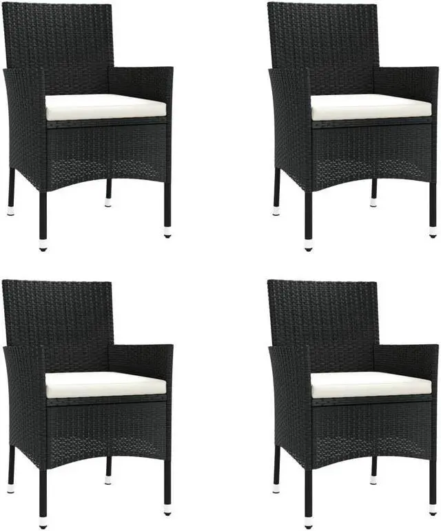 Alt view image 3 of 6 - vidaXL Patio Bistro Set with Cushions Furniture 5 Piece Black Poly Rattan
