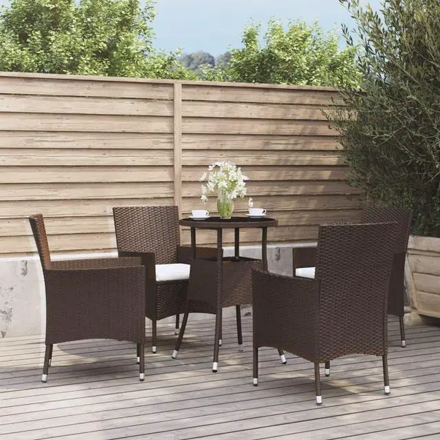 Main image of vidaXL Patio Bistro Set with Cushions Furniture 5 Piece Brown Poly Rattan