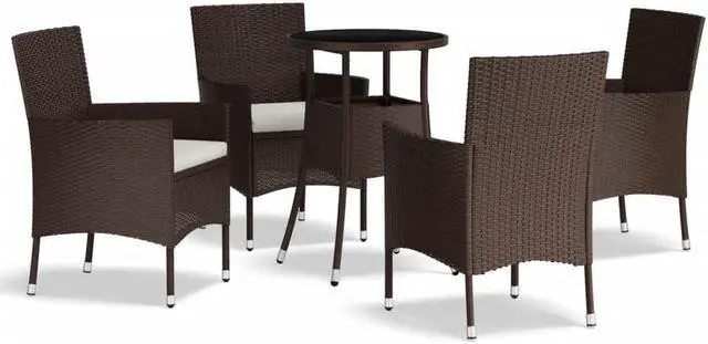 Alt view image 2 of 6 - vidaXL Patio Bistro Set with Cushions Furniture 5 Piece Brown Poly Rattan