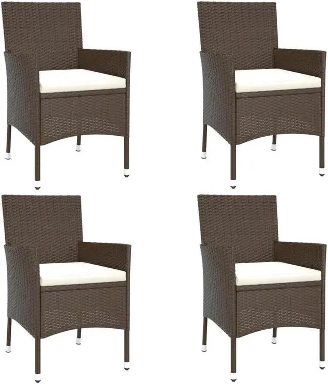 Alt view image 3 of 6 - vidaXL Patio Bistro Set with Cushions Furniture 5 Piece Brown Poly Rattan