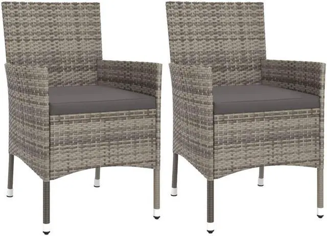 Alt view image 3 of 6 - vidaXL Patio Bistro Set with Cushions Outdoor Furniture 3 Piece Gray Poly Rattan