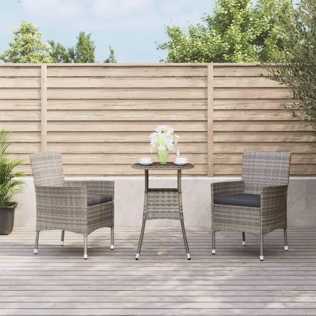 Main image of vidaXL Patio Bistro Set with Cushions Outdoor Furniture 3 Piece Gray Poly Rattan