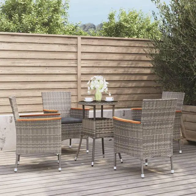 Main image of vidaXL Patio Bistro Set with Cushions Outdoor Furniture 5 Piece Gray Poly Rattan